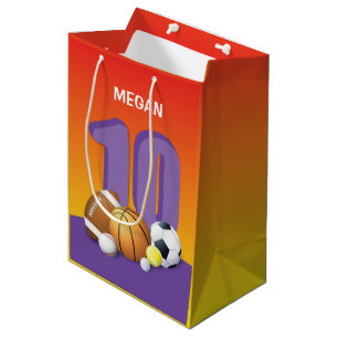 Girl 10th Birthday Sports Balls Medium Gift Bag