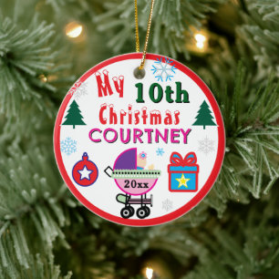 Girl 10th Christmas Doll Carriage Any Age Ceramic Tree Decoration