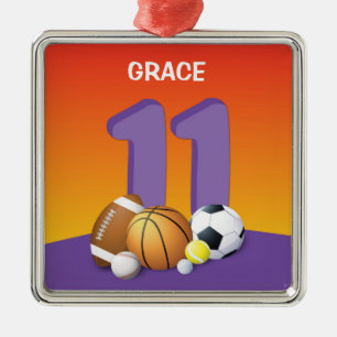 Girl 11th Birthday Sports Balls Metal Tree Decoration