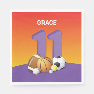 Girl 11th Birthday Sports Balls Napkin