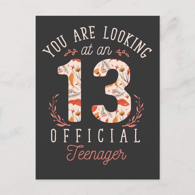 Girl 13th Birthday Looking at an Official Teenager Postcard (Front)