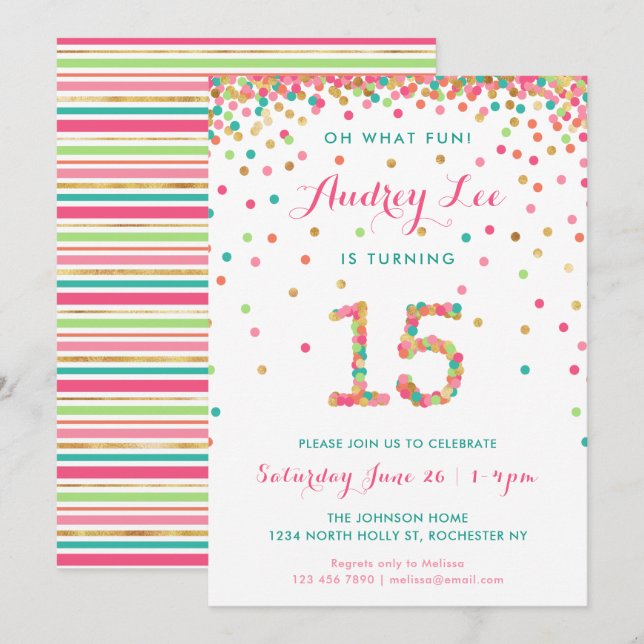 Girl 15th Birthday Invitation fifteenth birthday (Front/Back)