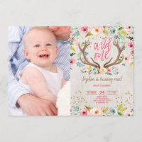 Girl 1st Birthday Antlers Rustic Wild One Photo