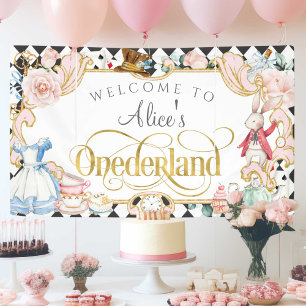 Girl 1st birthday backdrop, Alice in onederland Banner