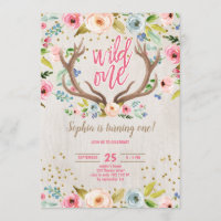 Girl 1st Birthday Deer Antlers Rustic Wild One