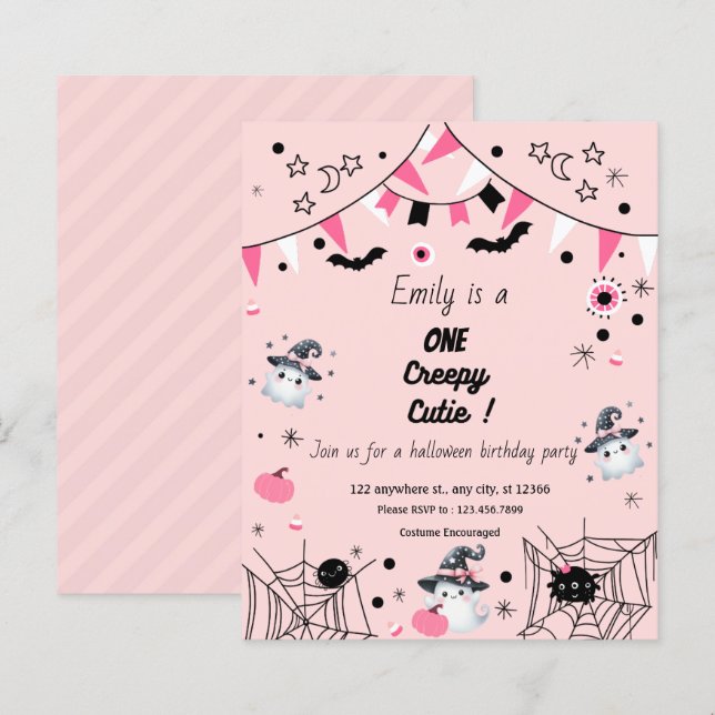 Girl 1st Birthday Halloween Party Budget Pink (Front/Back)