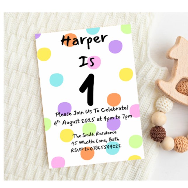 Girl 1st Birthday Invitation Pastel Polka Dot Kids (Creator Uploaded)