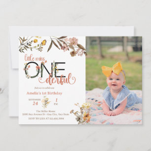 Girl 1st Birthday   Little Miss Onederful  Invitation