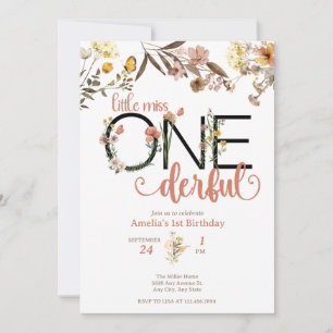 Girl 1st Birthday   Little Miss Onederful  Invitation