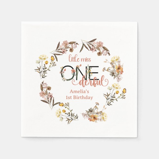 Girl 1st Birthday | Little Miss Onederful  Napkin (Front)