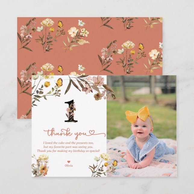 Girl 1st Birthday | Little Miss Onederful  Thank You Card (Front/Back)