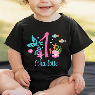Girl 1st Birthday Mermaid Tail Sea Personalised Baby T-Shirt