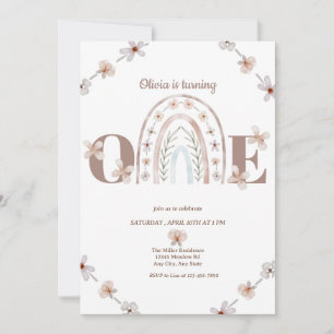 Girl 1st Birthday   Rainbow Boho Invitation