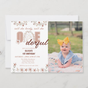 Girl 1st Birthday   Rainbow Boho Invitation