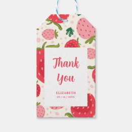 Girl 1st Birthday Red Pink Strawberry Thank You Gift Tags