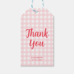 Girl 1st Birthday Strawberry Gingham Thank You Gift Tags