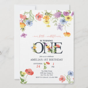 Girl 1st Birthday Wildflower Invitations