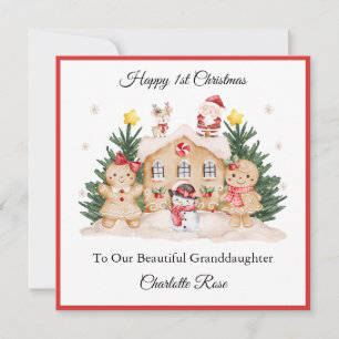 Girl 1st Christmas Gingerbread Santa Snowman Card