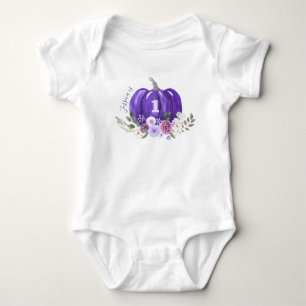 Girl 1st Halloween Birthday Purple Pumpkin & Name Baby Bodysuit