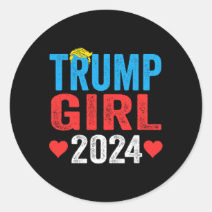 Girl 2024 Shirts Cute Trump Flag Women Girls Kids Classic Round Sticker