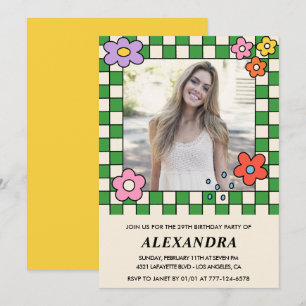 Girl 29th birthday invitation Retro Groovy Floral