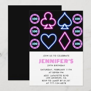 Girl 29th birthday invitations Casino theme Poker