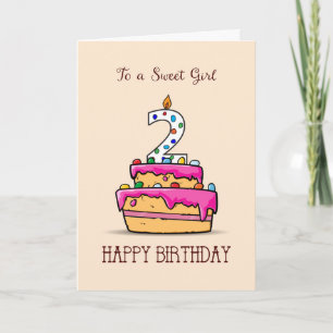 Girl 2nd Birthday, 2 on Sweet Pink Cake Card