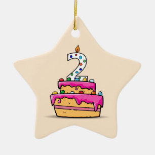 Girl 2nd Birthday, 2 on Sweet Pink Cake Ceramic Tree Decoration