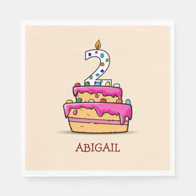 Girl 2nd Birthday, 2 on Sweet Pink Cake Napkin (Front)