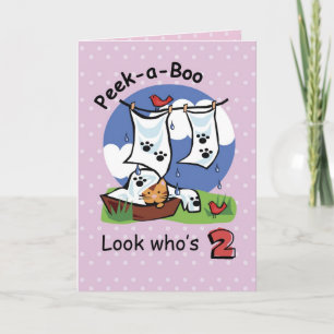 Girl 2nd Birthday, Peek-a-Boo Kitten Card