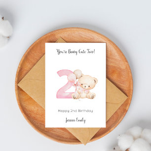 Girl 2nd Birthday Pink Teddy Bear Card