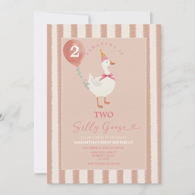 Girl 2nd Birthday Silly Goose Invitation  (Front)