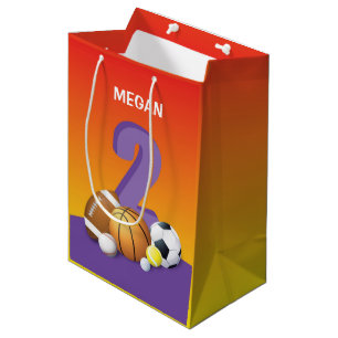 Girl 2nd Birthday Sports Balls Medium Gift Bag