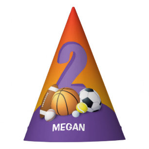 Girl 2nd Birthday Sports Balls Party Hat