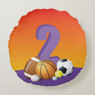 Girl 2nd Birthday Sports Balls Round Cushion