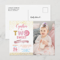 Girl 2nd Birthday Two Sweet Doughnut Photo Invitat