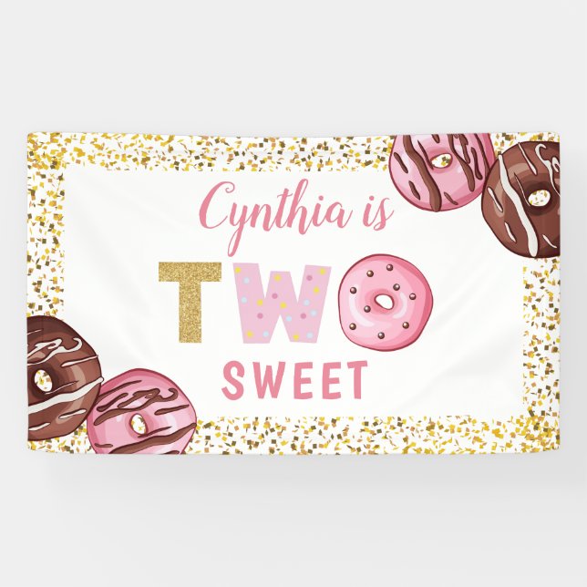 Girl 2nd Birthday Two Sweet Doughnuts Party Banner (Horizontal)