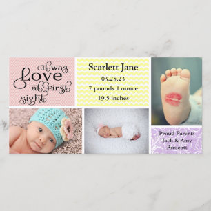 Girl 3 Photo Collage-Birth Announcement Photo Card