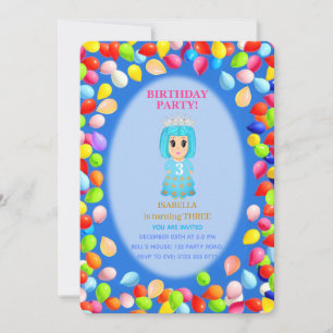 Girl 3rd Birthday Balloons Invitation