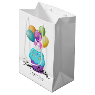 girl 3RD Birthday cupcake add name Medium Gift Bag