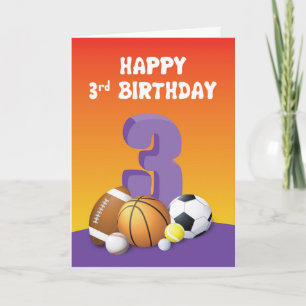 Girl 3rd Birthday Sports Balls Card