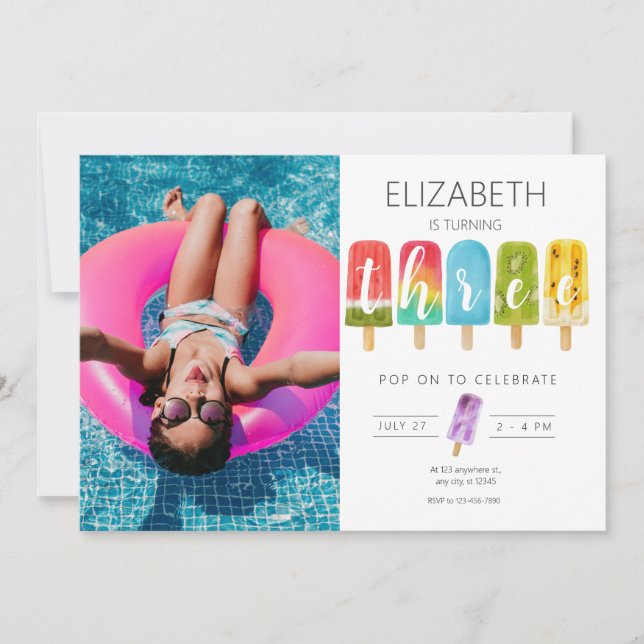 Girl 3rd Birthday Summer popsicle Ice Cream  Invitation (Front)