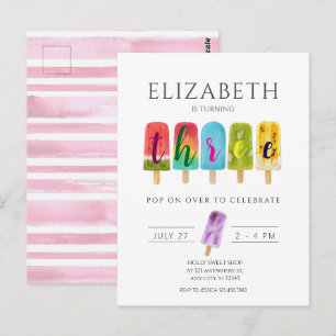 Girl 3rd Birthday Summer popsicle Ice Cream Postcard