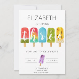 Girl 3rdn Birthday Summer popsicle Ice Cream  Invitation