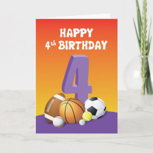 Girl 4th Birthday Sports Balls Card