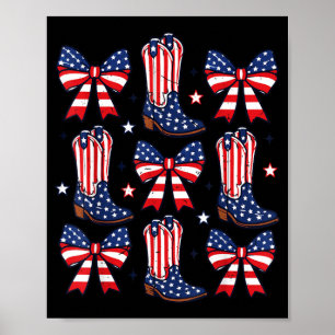 Girl 4th July Cowboy Boots Bows Cowgirl Aamerican Poster