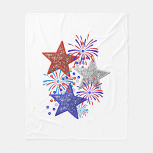 Girl 4th of July Women Red White Blue Star America Fleece Blanket