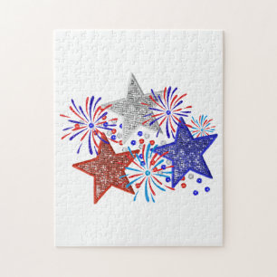 Girl 4th of July Women Red White Blue Star America Jigsaw Puzzle