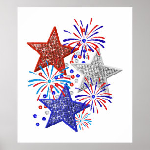 Girl 4th of July Women Red White Blue Star America Poster
