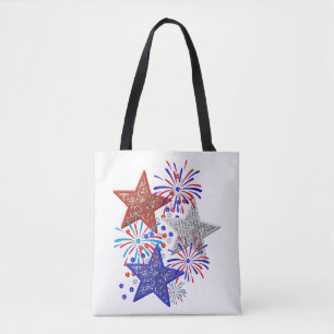 Girl 4th of July Women Red White Blue Star America Tote Bag